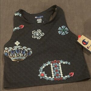 Champion Fitted Cropped Tank with Rhinestone Embellishment Print M NWT